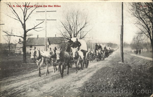 U.S. Infantry Wagon Train on the Hike Army
