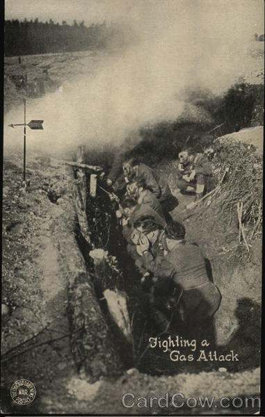Men in Trench, Fighting a Gas Attack Underwood & Underwood