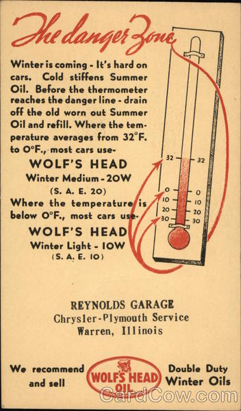 Advertisement for Wolf's Head Motor Oil Advertising