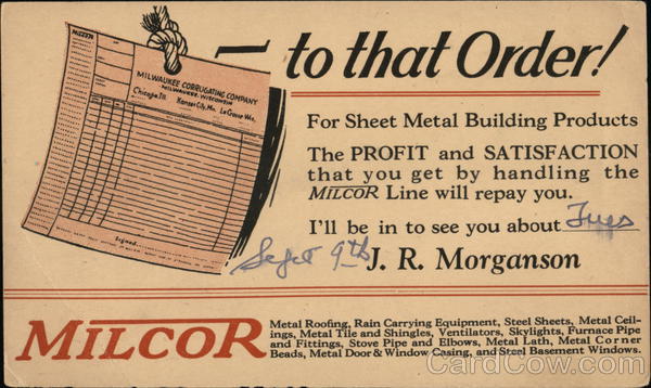 Correspondence Card from J. R. Morganson of Milcor
