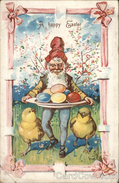 A Happy Easter- Man with Chicks and Platter of Eggs
