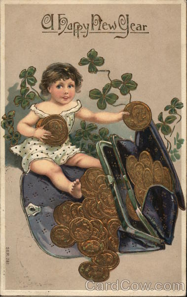 A Happy New Year - Child with Coins Spilling From Purse