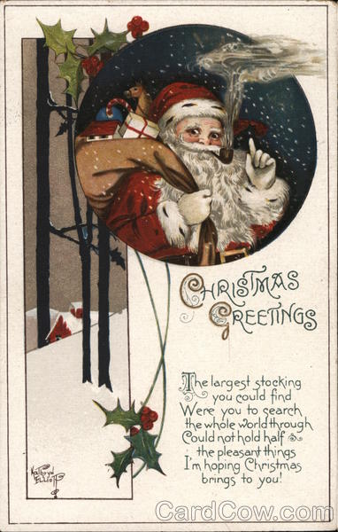Christmas Greeings - Santa with a Sack of Presents
