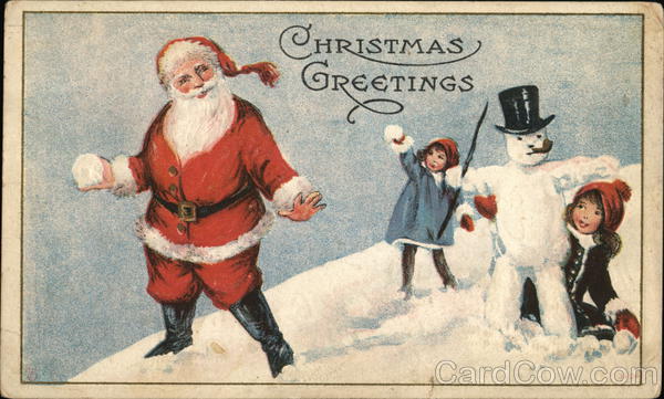 Christmas Greetings - Santa, Snowman, and Kids Santa Claus