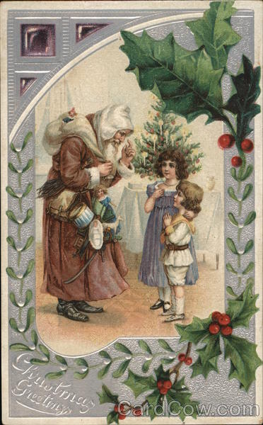 Santa Talking with Two Little Children Santa Claus