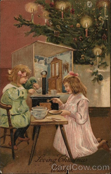 Loving Christmas Wishes - Two Girls Making Tea Children