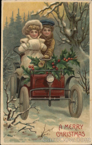A Couple Riding a Car in the Snow Christmas