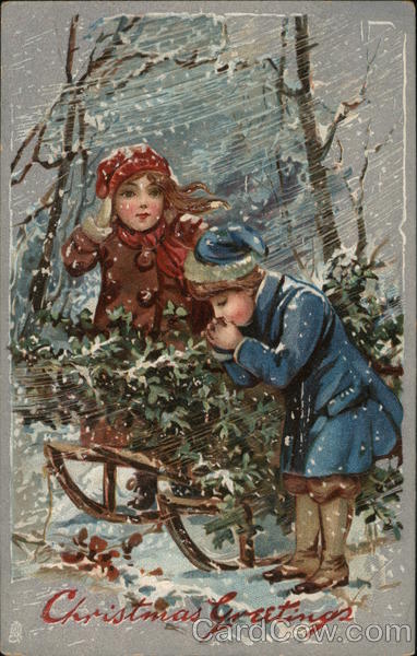Children in Snowstorm with Sleigh