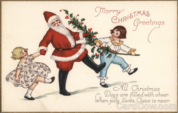 Marry Christmas Greetings - Santa Playing with Children