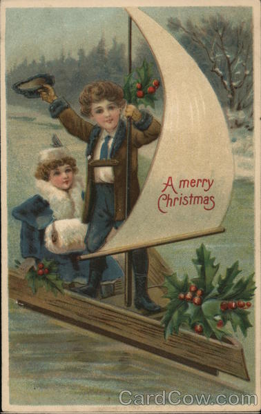 A Merry Christmas - Children on Makeshift Sailboat