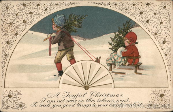 A Joyful Christmas - Boy Pulling Girl On Sled Children