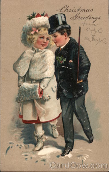 Christmas Greetings -Man and Woman Walking