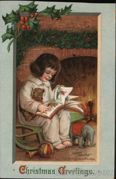 Girl Sittiing by the Chimney Reading a Book Frances Brundage