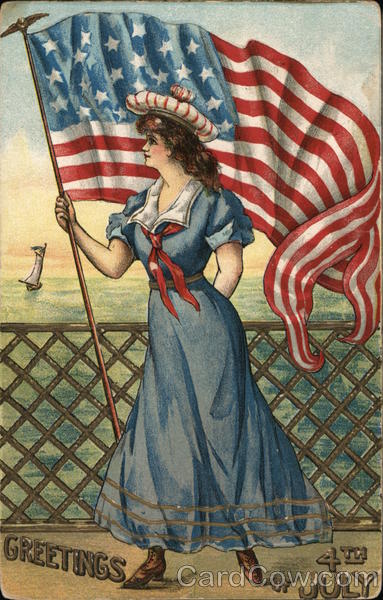Women Holding an American Flag Patriotic