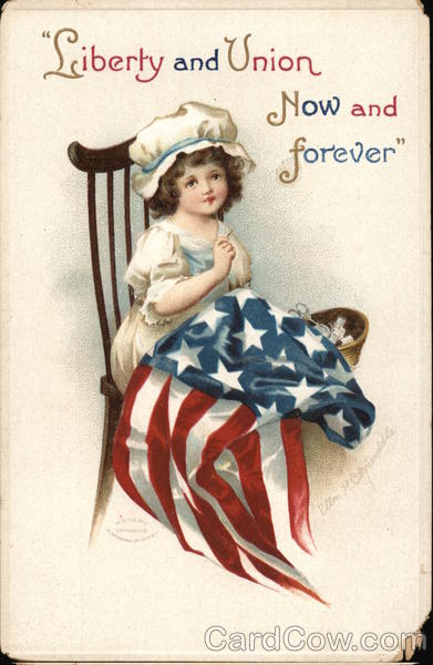Liberty and Union Now and Forever - Girl in Chair Sewing Flag