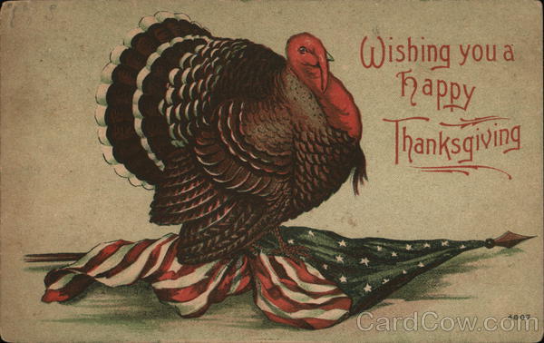 Wishing You A Happy Thanksgiving - Turkey Walking On Flag