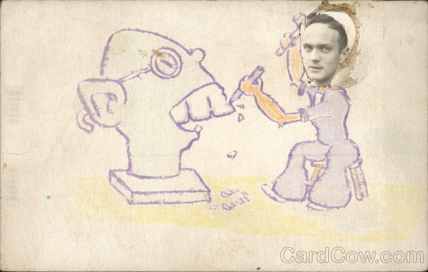 Cartoon of Sculpture in Progress With Real Photo Inserted for Sculptor's Head