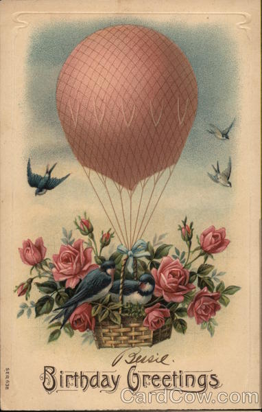 Hot Air Balloon with Birds and Flowers Birthday