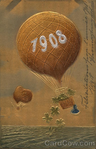Hot-Air Balloon Reading 1908 Embossed Years