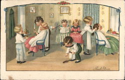 Children Playing Barber Postcard