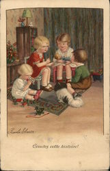 "Ecoutez Cette Histoire!" - Children and Dog Sitting in Circle, Telling Stories Postcard