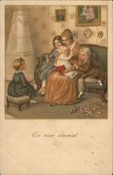 A Women Reading a Story to Children Postcard