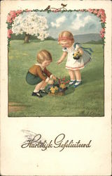 Two Kids Playing in a Field Postcard