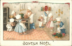 Joyeux Noel - Children Baking in Kitchen Postcard