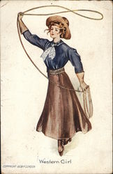 Cowgirl Swinging a Lasso. Postcard