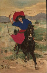 Woman Riding Horse with Lasso Postcard