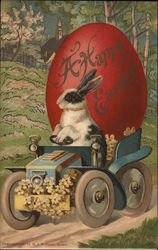 Rabbit Driving Car with Giant Egg Postcard