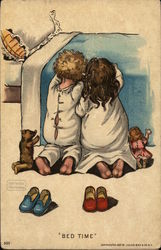 Kids Kneeling by Bed and Praying Postcard