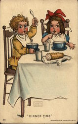 "Dinner Time" - Two Young Children Eating Dinner Postcard Postcard