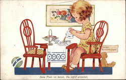 A Little Girl Having a Tea Party Postcard