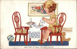 A Little Girl Having a Tea Party Girls Postcard Postcard