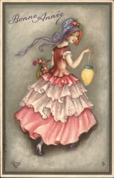 A Woman in a Pretty Pink Dress Postcard