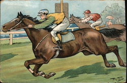 Two Horses in a Race Horse Racing Postcard Postcard