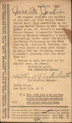 Corresponence Urging Subscribers to The Christian Herald to Renew Advertising Postcard Postcard