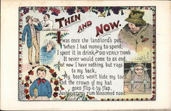 "Then and Now" - Temperance Ink Drawing by J. O. Hubert Social History Postcard Postcard