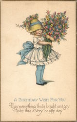 "A Birthday Wish For You" - Girl Holding Large Bundle of Flowers "A Birthday Wish For You" - Girl Holding Large Bundle of Flowers