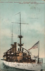 Battleship with An American Flag Postcard