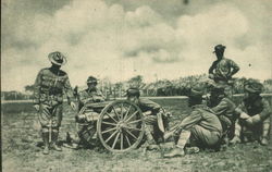 Seven Soldiers Around Cannon Postcard