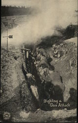 Men in Trench, Fighting a Gas Attack World War I Postcard Postcard