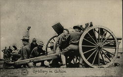 Artillery in Action - Men Shooting a Cannon Postcard