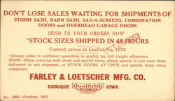 Farley & Loetscher Mfg. Co. Preprinted Correspondence Card Postcard