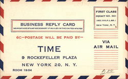 Postage-Paid Time Magazine Subscription Business Reply Card Postcard