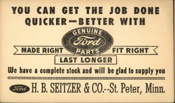 Ford - For Parts H. B. Seitzer & Co. St. Peter, Minn. Postcard