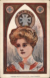 A Woman in a Window at Church Postcard
