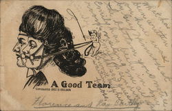 "A Good Team" - Cupid Holding Reins of Harnessed Couple "A Good Team" - Cupid Holding Reins of Harnessed Couple