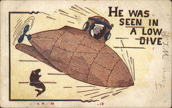"He Was Seen In A Low Dive" - Man Piloting Submarine Downward Postcard